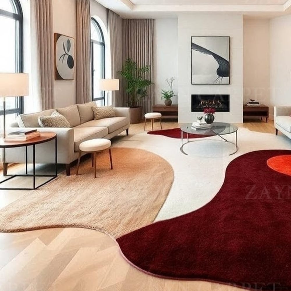 Handcrafted Abstract Red Statement Living Room Rug